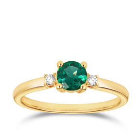 Created Emerald & Diamond Trilogy Ring in 9ct Yellow Gold - Wallace Bishop