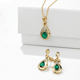 Created Emerald & Diamond Twist Pear Shape Drop Earrings in 9ct Yellow Gold - Wallace Bishop