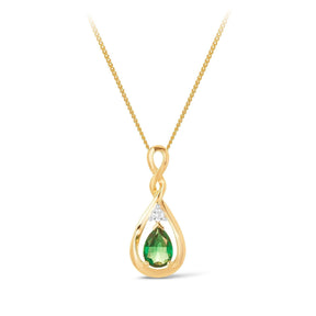 Created Emerald & Diamond Twist Pear Shape Pendant in 9ct Yellow Gold - Wallace Bishop