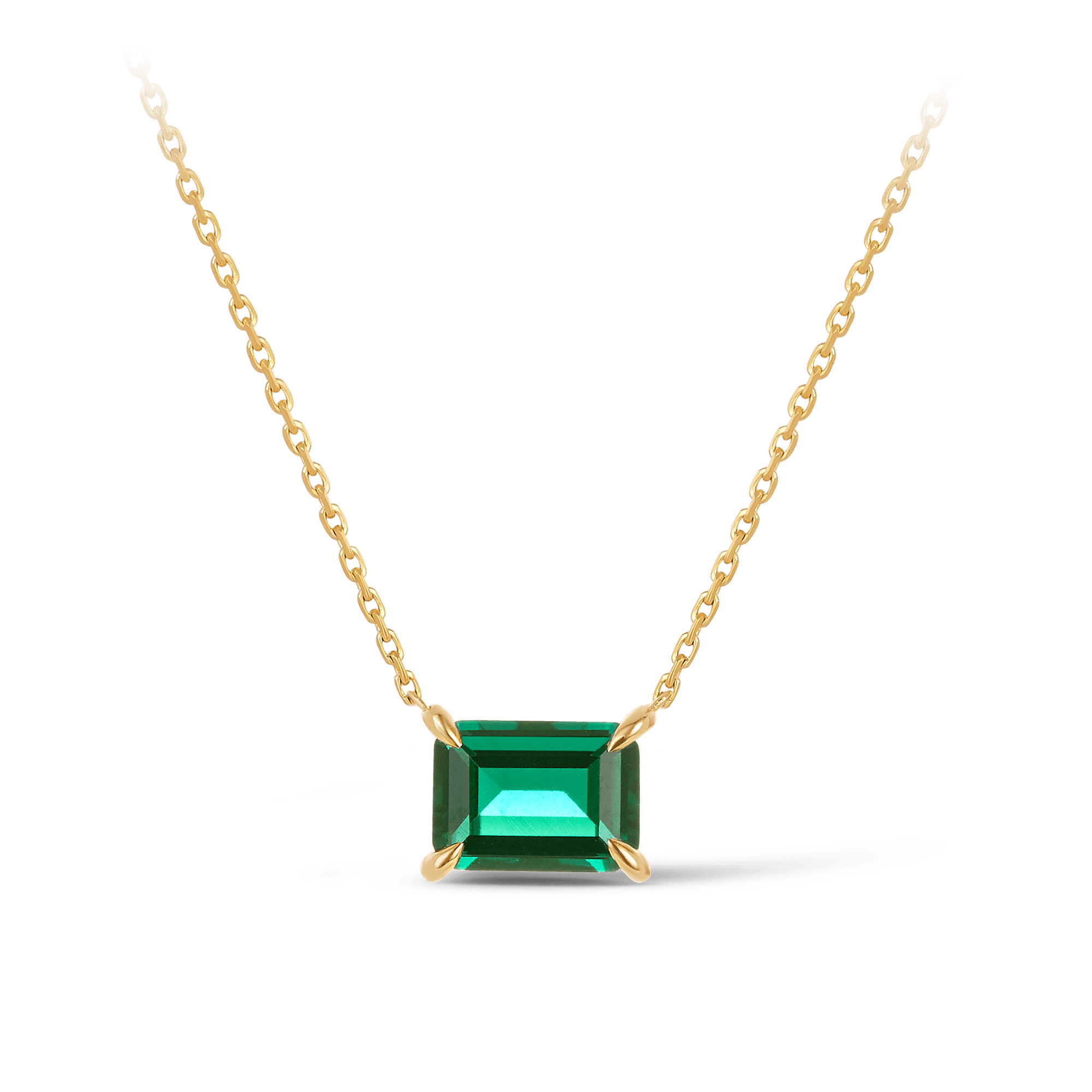 Created Emerald Claw Set Necklace in 9ct Yellow Gold - Wallace Bishop