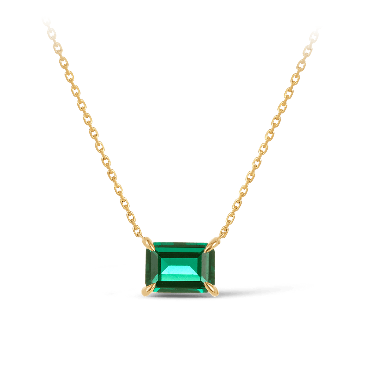 Created Emerald Claw Set Necklace in 9ct Yellow Gold - Wallace Bishop