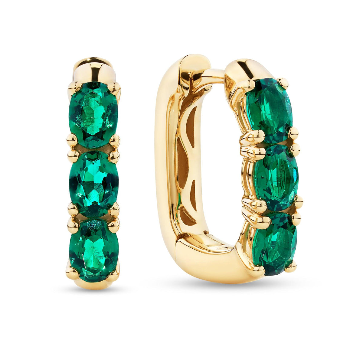 Created Emerald Huggie Earrings in 9ct Yellow Gold - Wallace Bishop