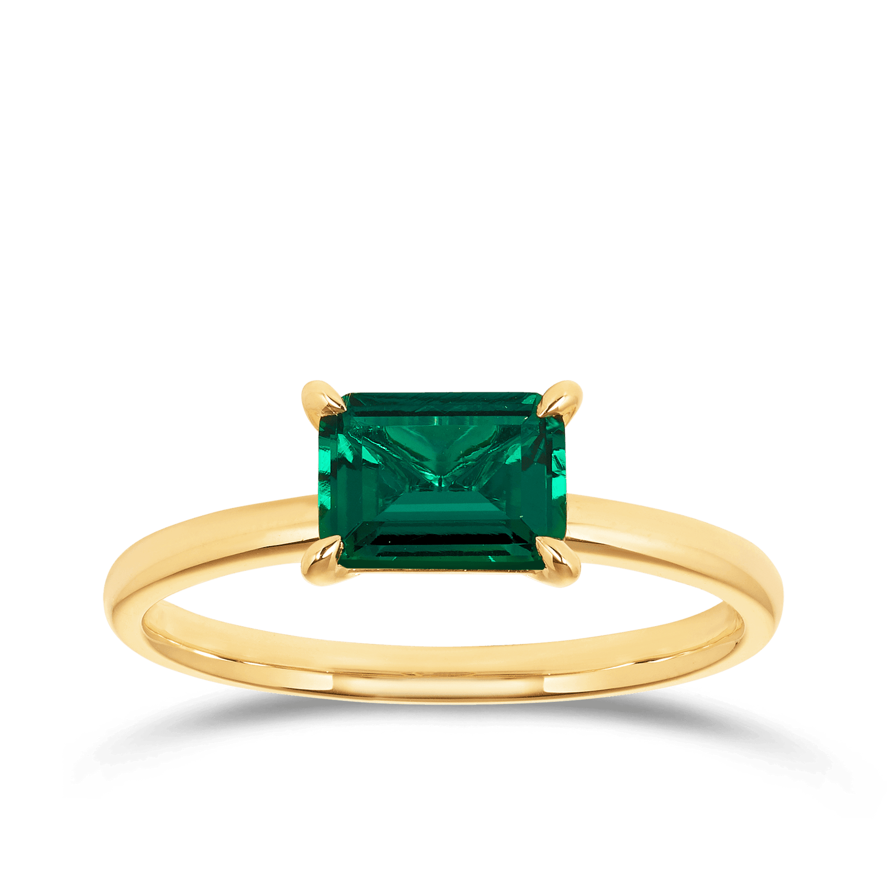 Created Emerald Rectangular Claw Set Ring in 9ct Yellow Gold - Wallace Bishop