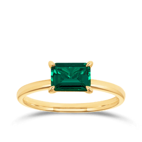 Created Emerald Rectangular Claw Set Ring in 9ct Yellow Gold - Wallace Bishop