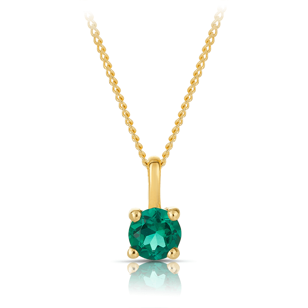 Created Emerald Round Pendant in 9ct Yellow Gold - Wallace Bishop
