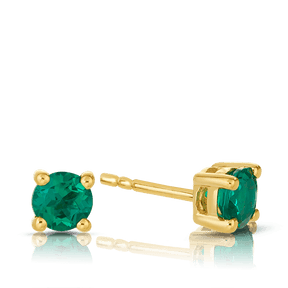 Created Emerald Round Stud Earrings in 9ct Yellow Gold - Wallace Bishop