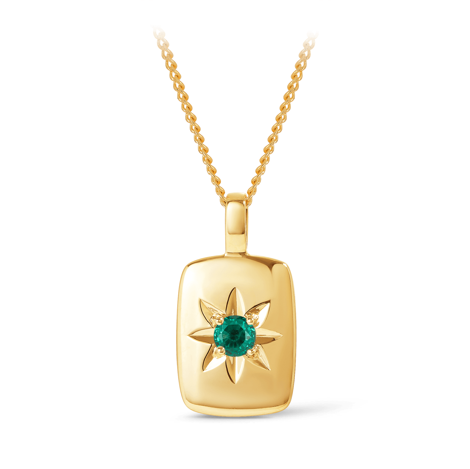 Created Emerald Star Set Rectangular Pendant in 9ct Yellow Gold - Wallace Bishop
