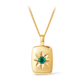 Created Emerald Star Set Rectangular Pendant in 9ct Yellow Gold - Wallace Bishop