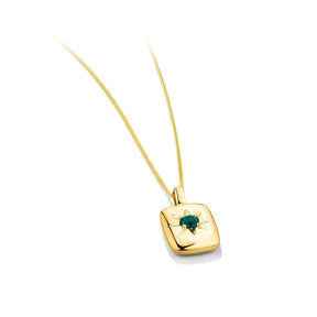 Created Emerald Star Set Rectangular Pendant in 9ct Yellow Gold - Wallace Bishop