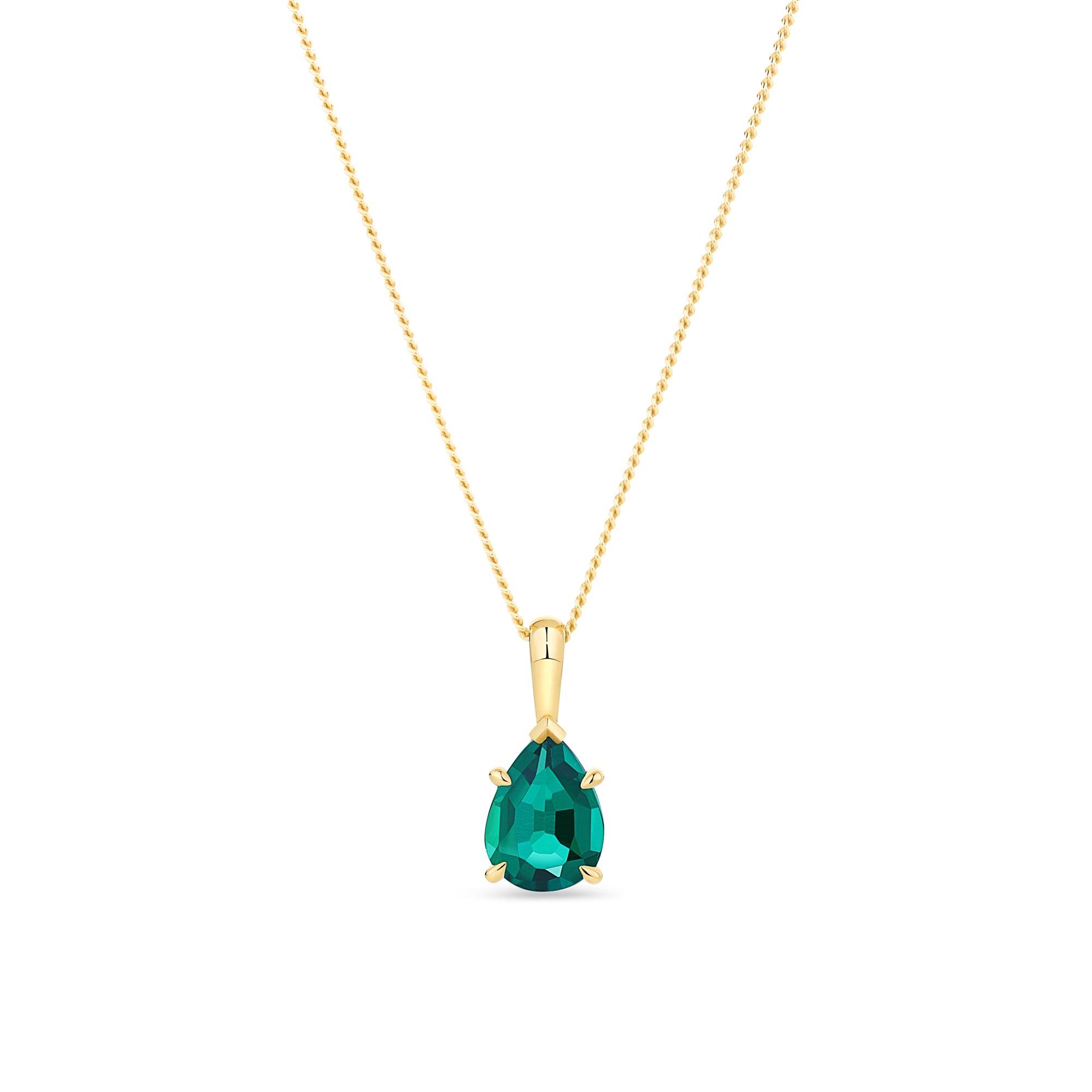 Created Pear Emerald Drop Pendant in 9ct Yellow Gold - Wallace Bishop
