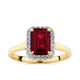 Created Ruby & 0.11ct TW Diamond Halo Ring in 9ct Yellow Gold - Wallace Bishop
