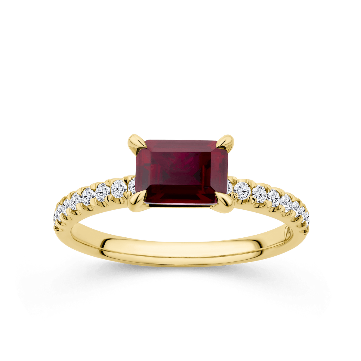 Created Ruby & 0.20ct TW Diamond Rectangular Ring in 9ct Yellow Gold - Wallace Bishop