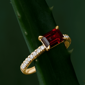 Created Ruby & 0.20ct TW Diamond Rectangular Ring in 9ct Yellow Gold - Wallace Bishop
