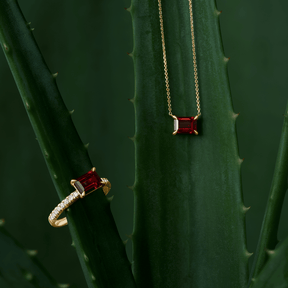 Created Ruby & 0.20ct TW Diamond Rectangular Ring in 9ct Yellow Gold - Wallace Bishop