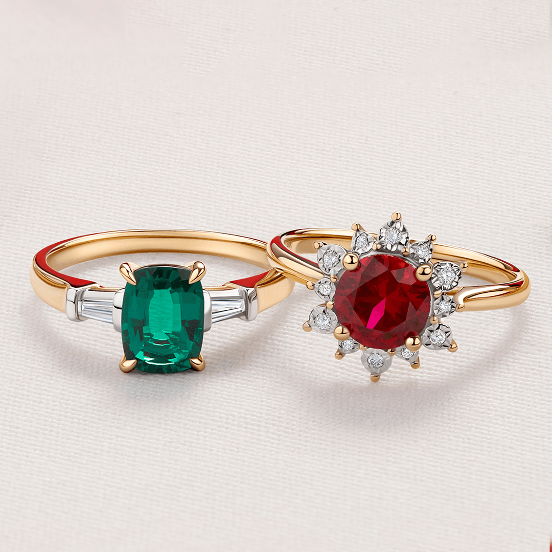Created Ruby & Diamond Halo Flower Ring in 9ct Yellow Gold - Wallace Bishop