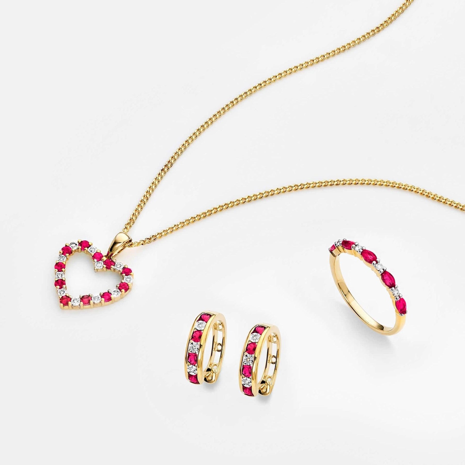 Created Ruby & Diamond Hoop Earrings in 9ct Yellow Gold - Wallace Bishop