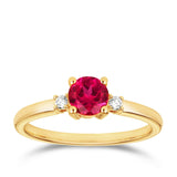 Created Ruby & Diamond Trilogy Ring in 9ct Yellow Gold - Wallace Bishop