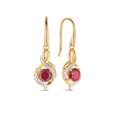 Created Ruby & Diamond Twist Drop Erarings in 9ct Yellow Gold - Wallace Bishop