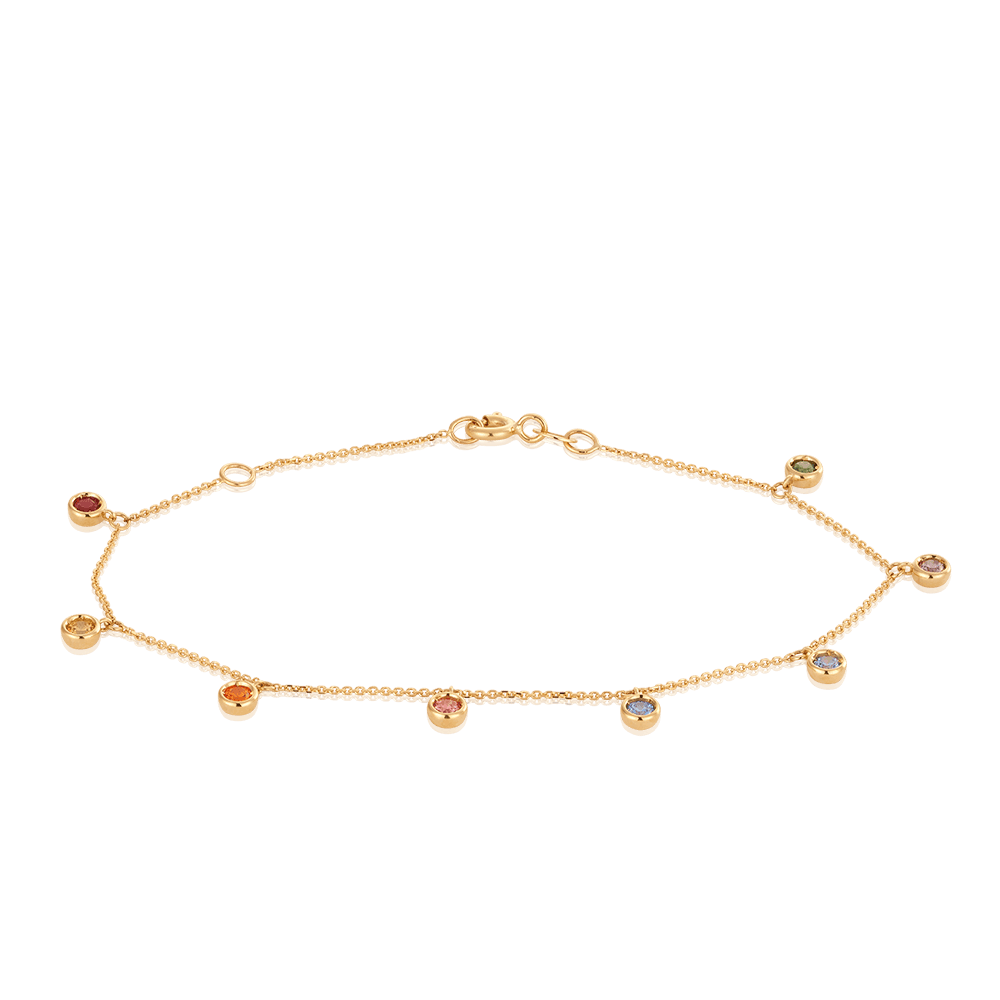 Created Ruby and Swarovski Zirconia Rainbow Bracelet in 9ct Yellow Gold - Wallace Bishop