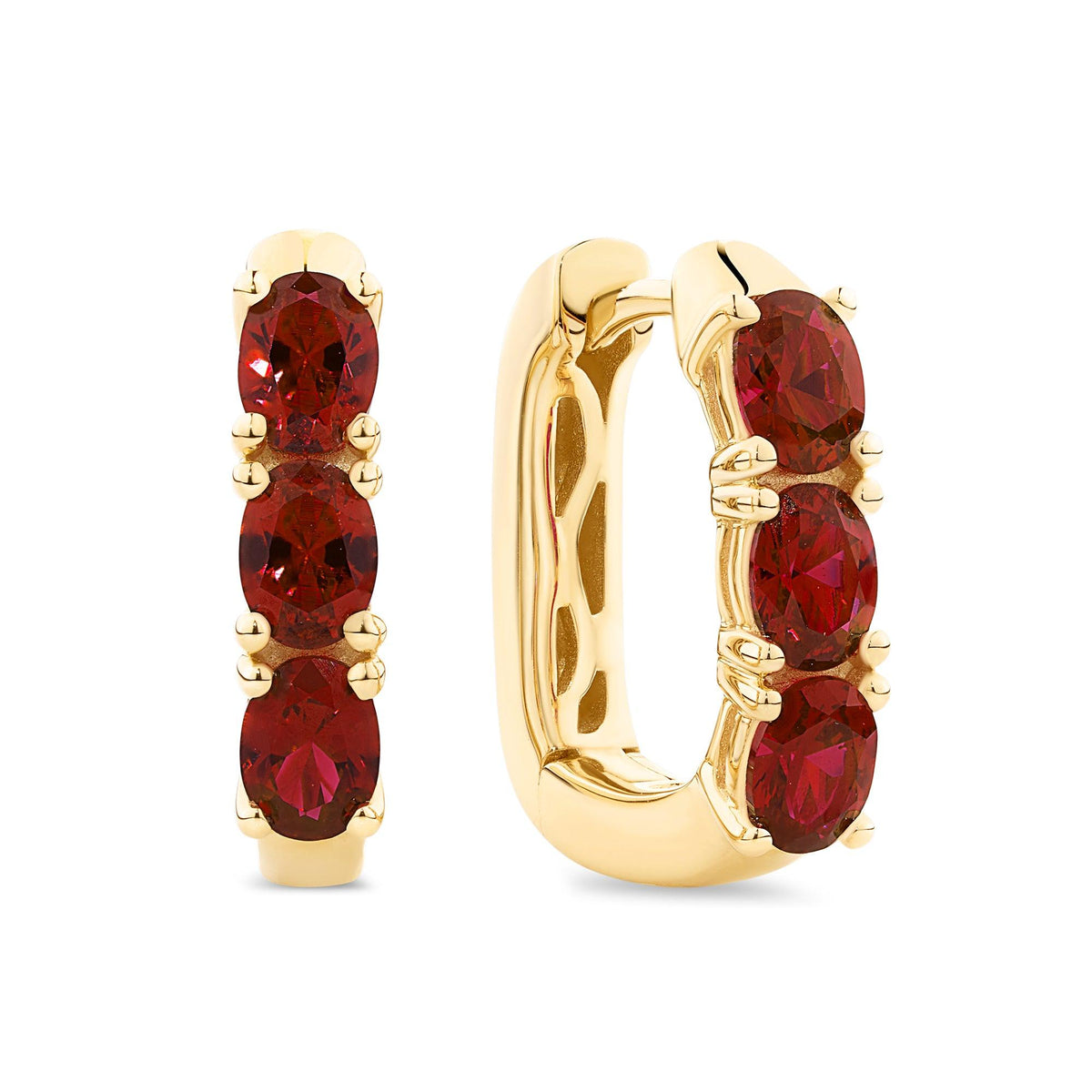 Created Ruby Huggie Earrings in 9ct Yellow Gold - Wallace Bishop