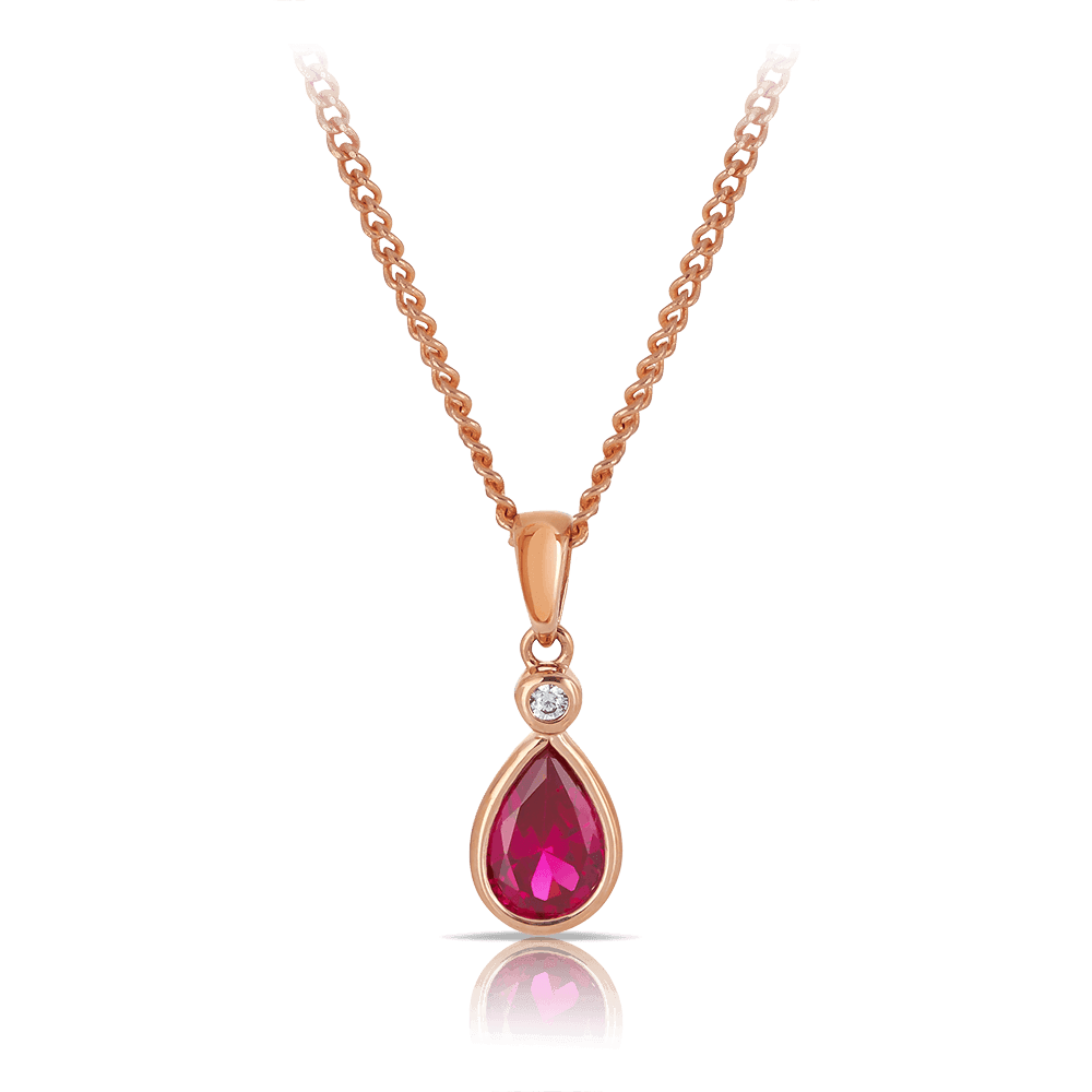 Created Ruby Pear Pendant in 9ct Rose Gold - Wallace Bishop