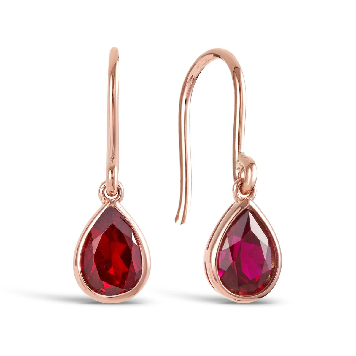 Created Ruby Pear Shape Drop Earrings in 9ct Rose Gold - Wallace Bishop