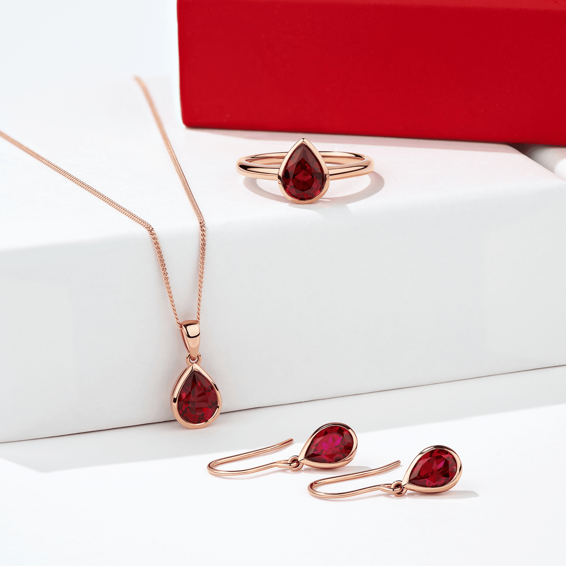 Created Ruby Pear Shape Drop Earrings in 9ct Rose Gold - Wallace Bishop