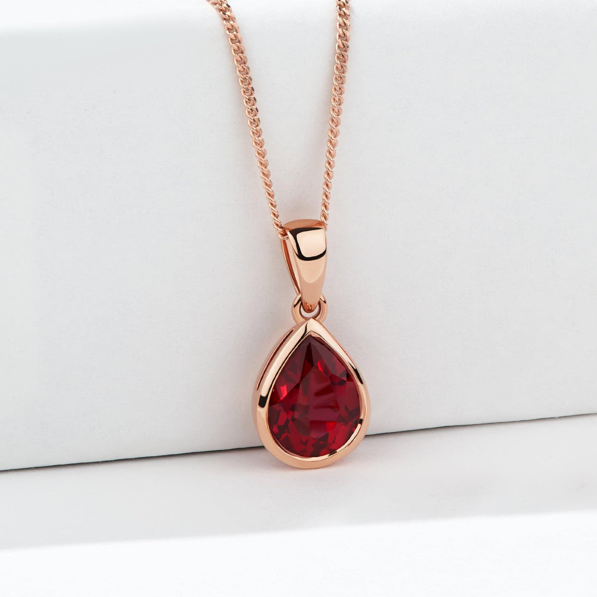 Created Ruby Pear Shape Pendant in 9ct Rose Gold - Wallace Bishop
