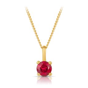 Created Ruby Round Pendant in 9ct Yellow Gold - Wallace Bishop