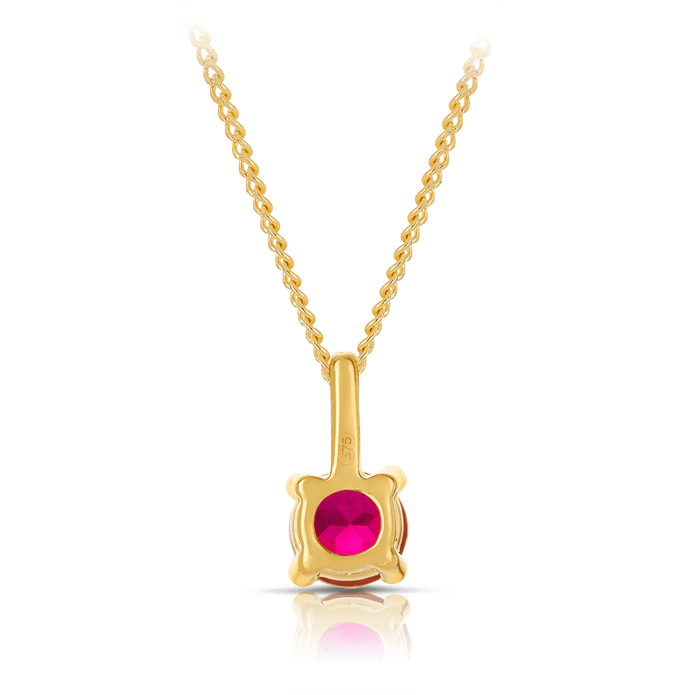 Created Ruby Round Pendant in 9ct Yellow Gold - Wallace Bishop