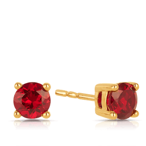 Created Ruby Round Stud Earrings in 9ct Yellow Gold - Wallace Bishop