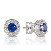 Created Sapphire & Diamond Halo Stud Earrings in 9ct White Gold - Wallace Bishop