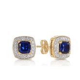 Created Sapphire & Diamond Halo Stud Earrings in 9ct Yellow Gold - Wallace Bishop
