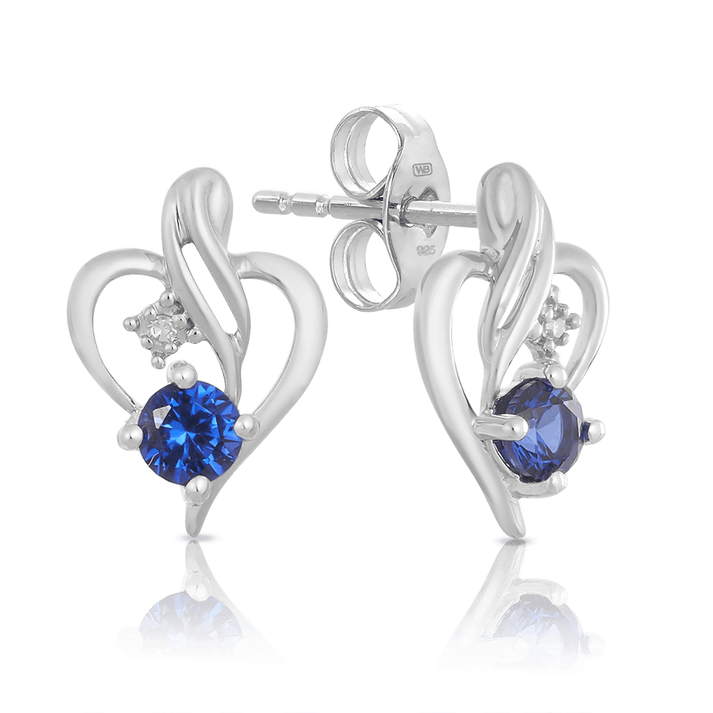 Created Sapphire & Diamond Heart Earrings in Sterling Silver - Wallace Bishop