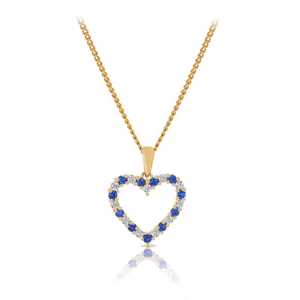 Created Sapphire and Diamond Heart Pendant in 9ct Yellow Gold - Wallace Bishop