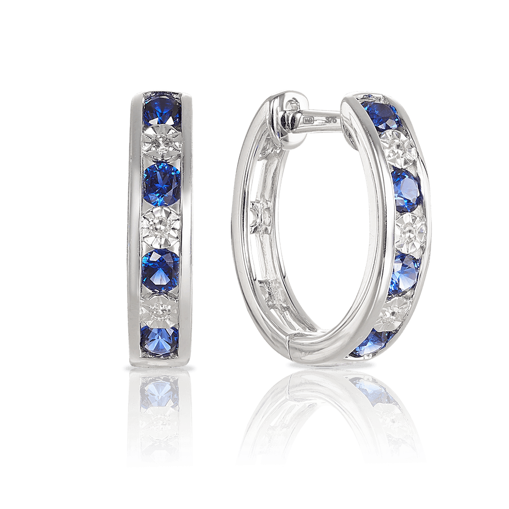 Created Sapphire & Diamond Hoop Earrings in 9ct White Gold - Wallace Bishop