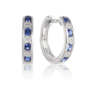 Created Sapphire & Diamond Hoop Earrings in 9ct White Gold - Wallace Bishop