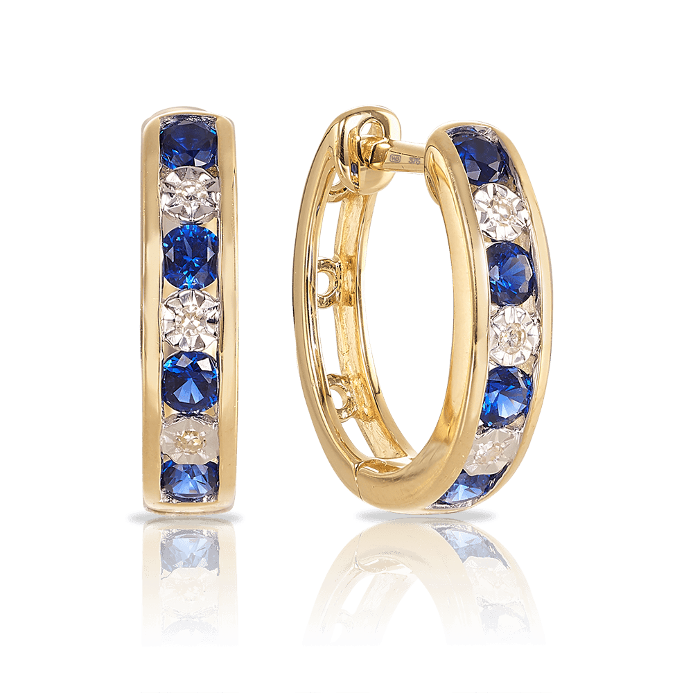 Created Sapphire & Diamond Hoop Earrings in 9ct Yellow Gold - Wallace Bishop