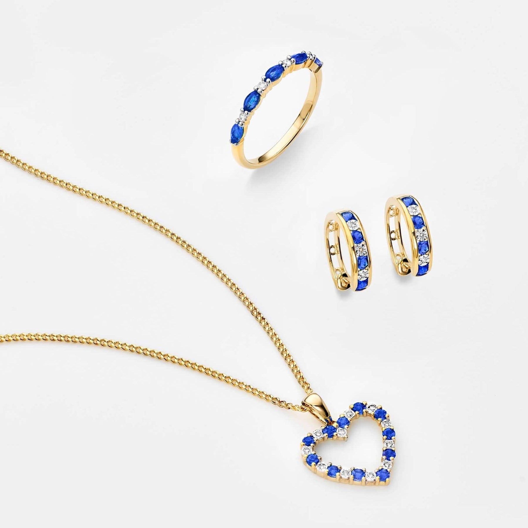 Created Sapphire & Diamond Hoop Earrings in 9ct Yellow Gold - Wallace Bishop