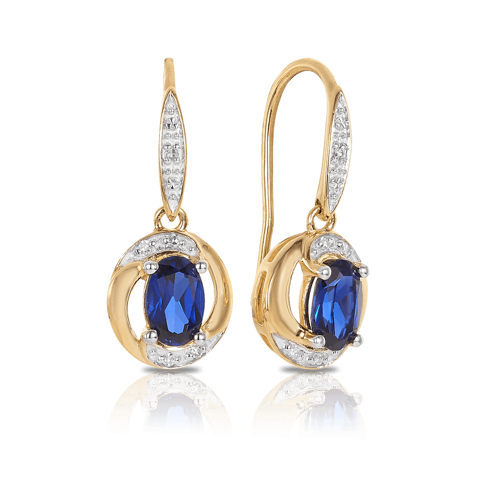 Created Sapphire & Diamond Oval Drop Earrings in 9ct Yellow Gold - Wallace Bishop