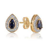 Created Sapphire & Diamond Pear Shape Halo Stud Earrings in 9ct Yellow Gold - Wallace Bishop