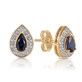 Created Sapphire & Diamond Pear Shape Halo Stud Earrings in 9ct Yellow Gold - Wallace Bishop