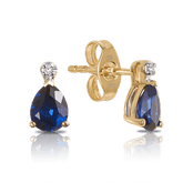 Created Sapphire & Diamond Pear Shape Stud Earrings in 9ct Yellow Gold - Wallace Bishop