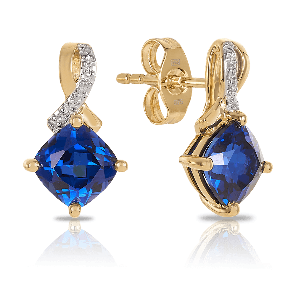 Created Sapphire & Diamond Ribbon Stud Earrings in 9ct Yellow Gold - Wallace Bishop