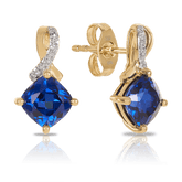 Created Sapphire & Diamond Ribbon Stud Earrings in 9ct Yellow Gold - Wallace Bishop