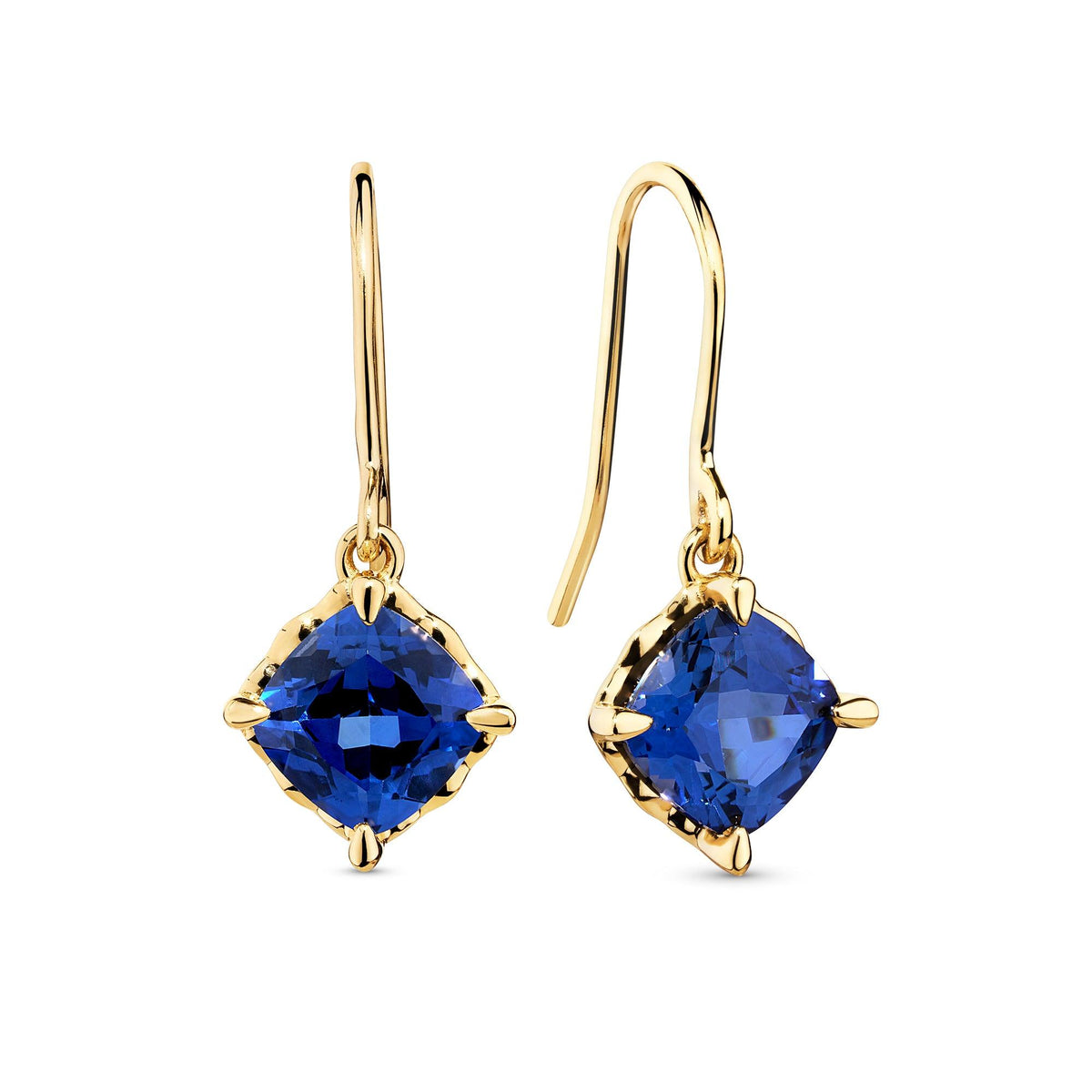 Created Sapphire Drop Earrings in 9ct Yellow Gold - Wallace Bishop
