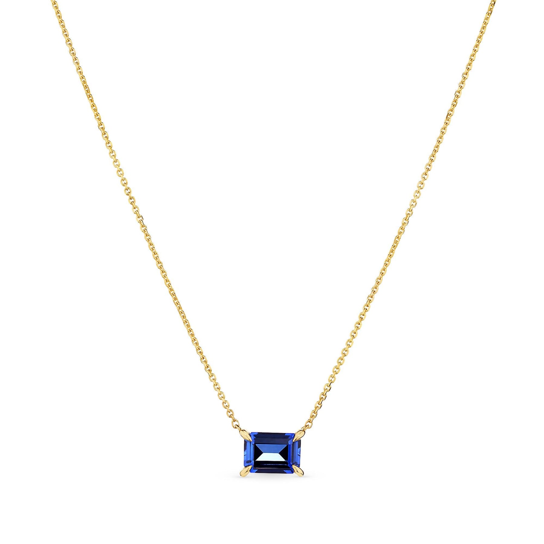 Created Sapphire Emerald Cut Necklace in 9ct Yellow Gold - Wallace Bishop