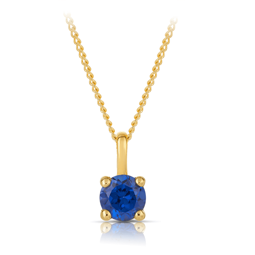 Created Sapphire Round Pendant in 9ct Yellow Gold - Wallace Bishop