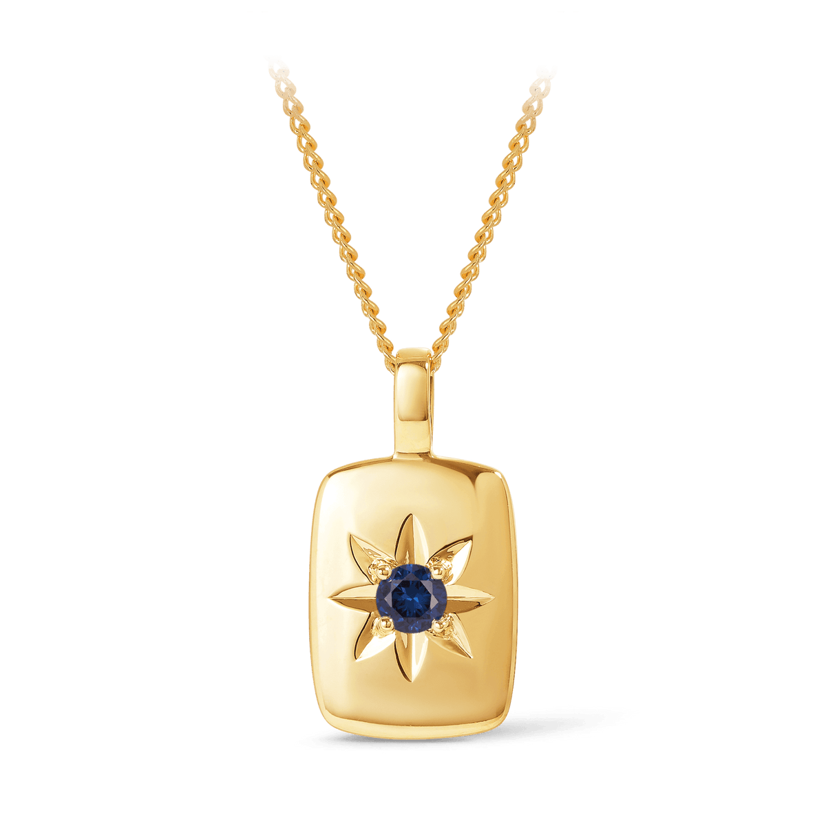 Created Sapphire Star Set Rectangular Pendant in 9ct Yellow Gold - Wallace Bishop