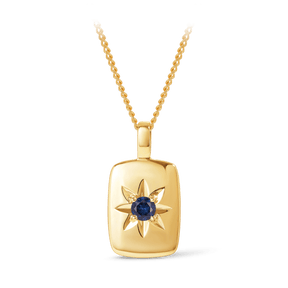 Created Sapphire Star Set Rectangular Pendant in 9ct Yellow Gold - Wallace Bishop